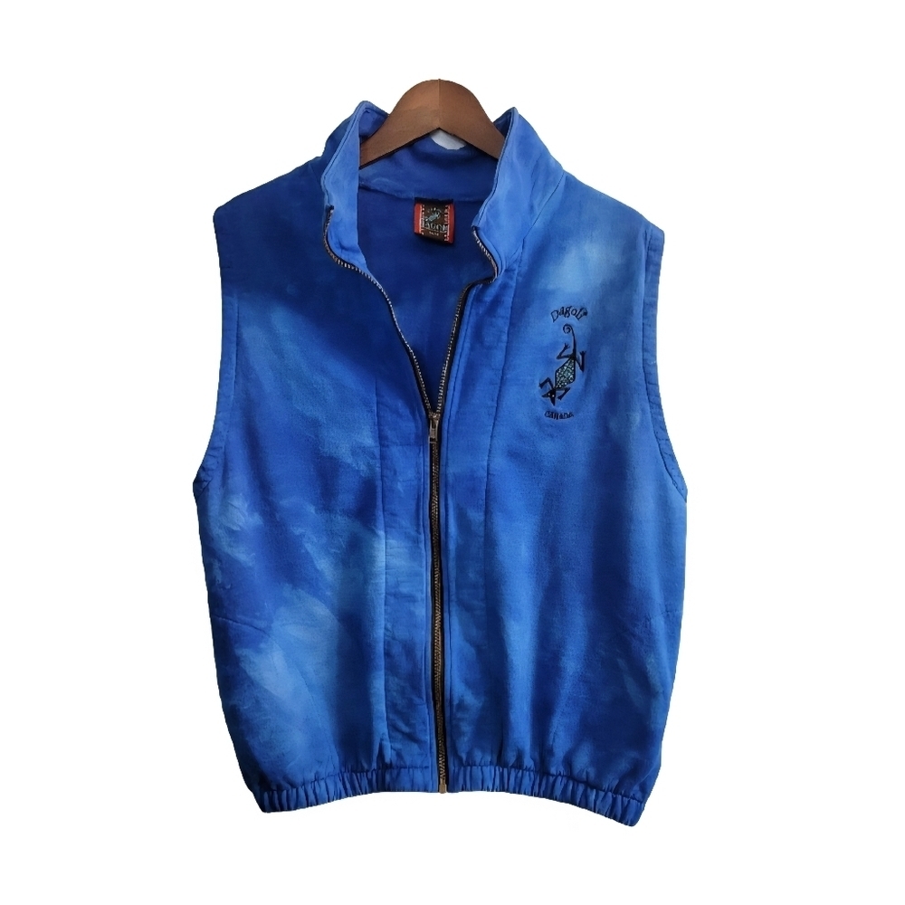 DAGOLI Canada Blue Zip-up Sleeveless Unisex Vest 100% Cotton Sz M Boho Inspired